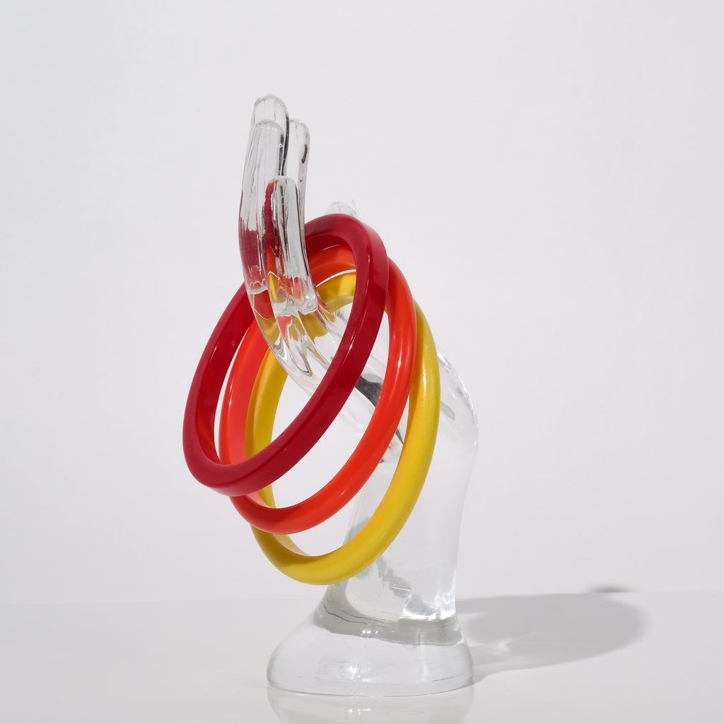 Vintage Bakelite Bangle Bracelet Set of 3 — Red, Orange & Yellow | circa 1940s–1950s