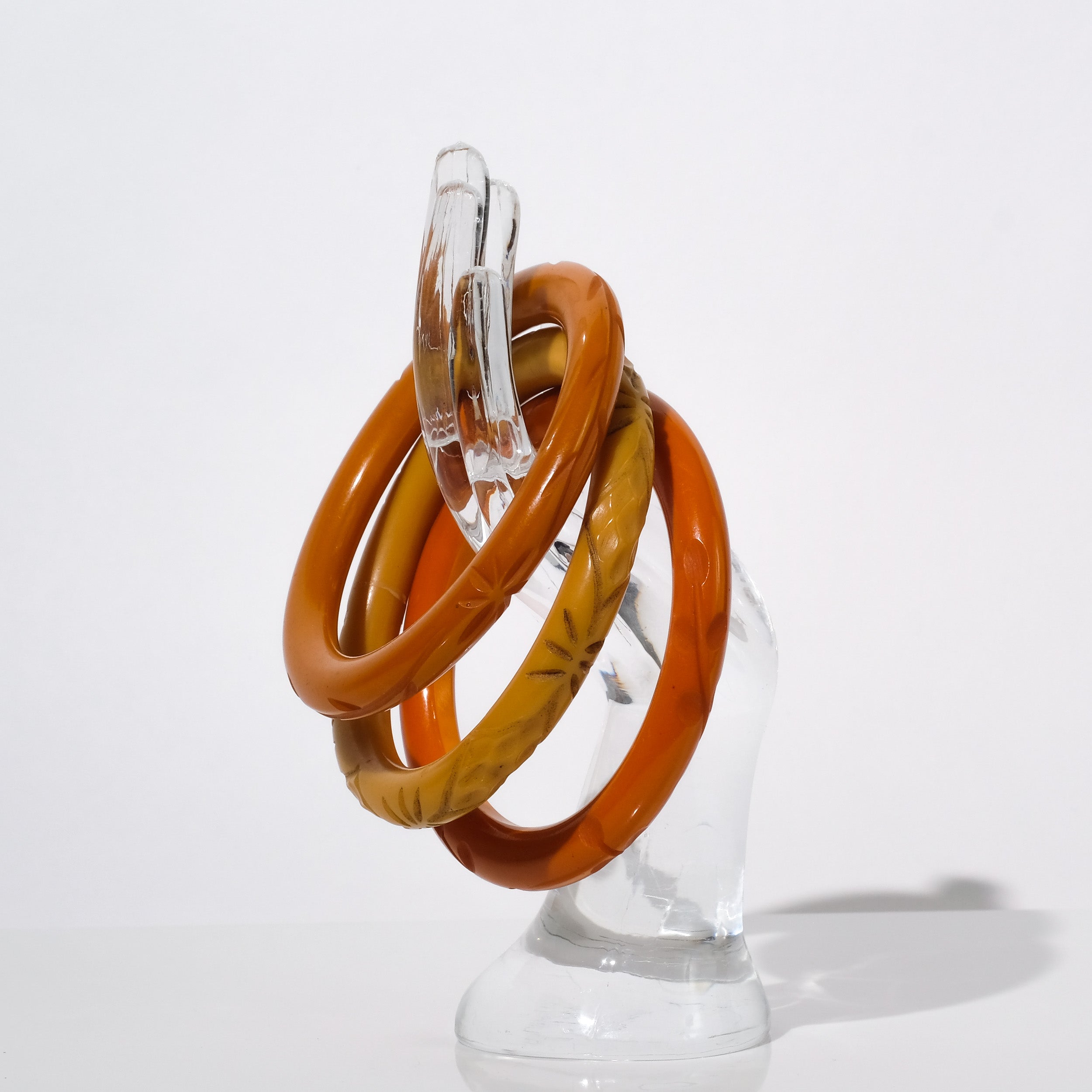 Vintage Bakelite Stacking Bangle Set of 3 — Butterscotch, Orange & Taupe | circa 1940s–1950s
