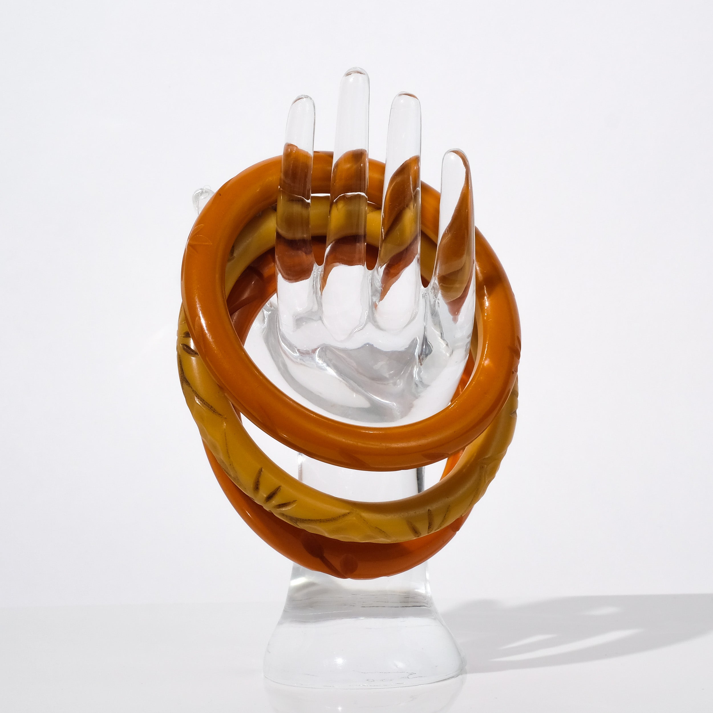 Vintage Bakelite Stacking Bangle Set of 3 — Butterscotch, Orange & Taupe | circa 1940s–1950s