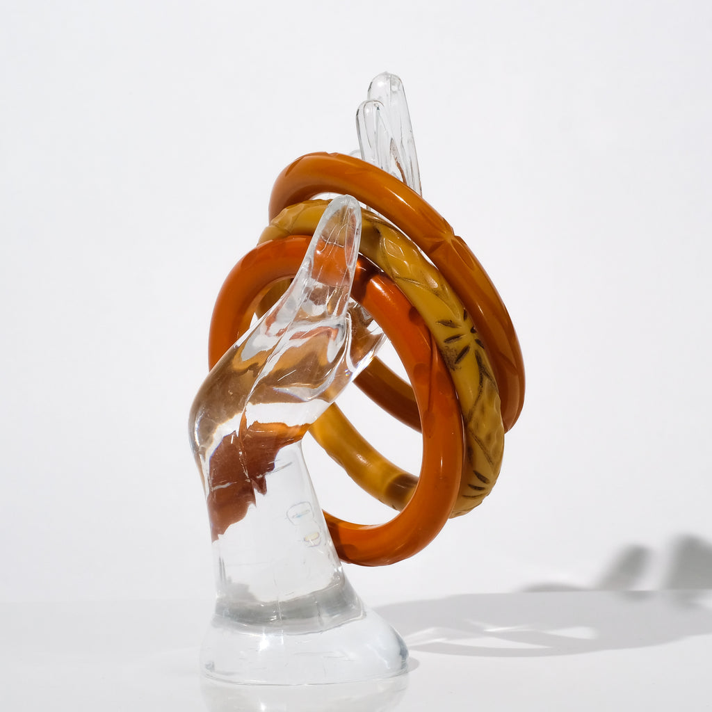 Vintage Bakelite Stacking Bangle Set of 3 — Butterscotch, Orange & Taupe | circa 1940s–1950s