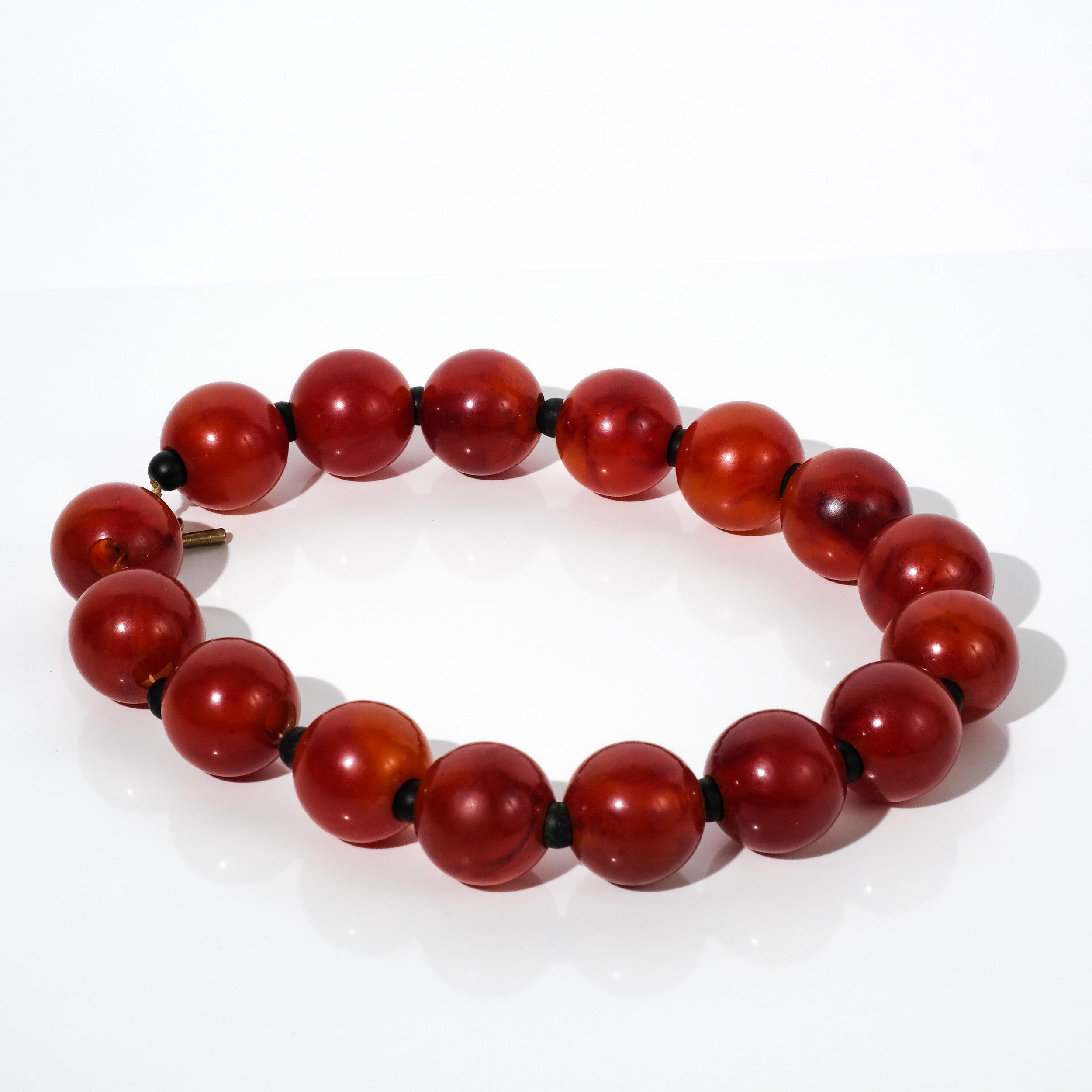 Vintage Bakelite Round Bead Necklace — Deep Amber | circa 1940s–1950s