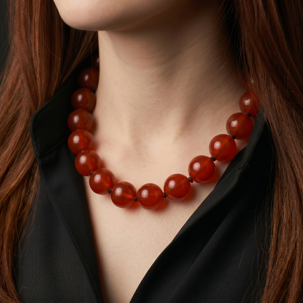 Vintage Bakelite Round Bead Necklace — Deep Amber | circa 1940s–1950s
