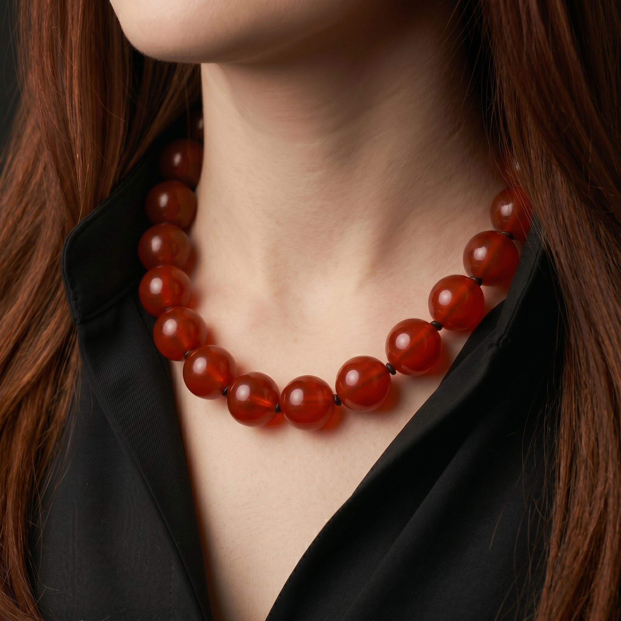 Vintage Bakelite Round Bead Necklace — Deep Amber | circa 1940s–1950s