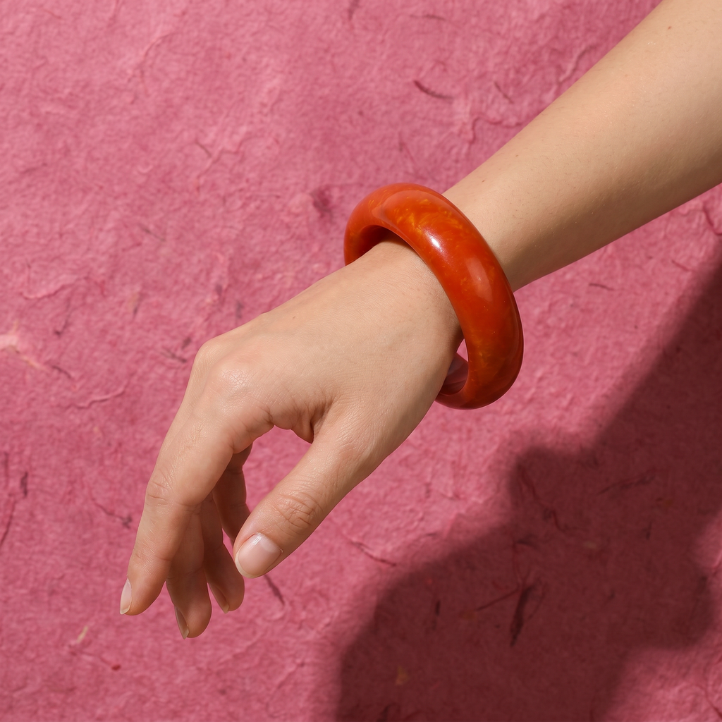 Vintage Bakelite Bangle Bracelet — Marbled Burnt Orange | circa 1940s–1950s